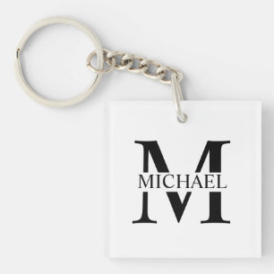Porte-clés Monogramme personnalisé blanc et nom