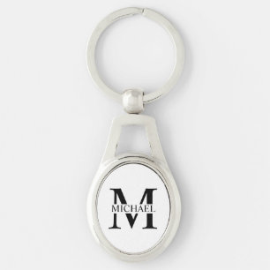Porte-clés Monogramme personnalisé blanc et nom 