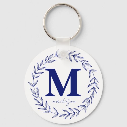 Porte-clés Monogramme personnalisé bleu de cobalt moderne (Recto)