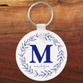Porte-clés Monogramme personnalisé bleu de cobalt moderne (Recto)