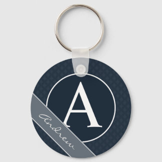 Porte-clés Monogramme personnalisé bleu marine classique