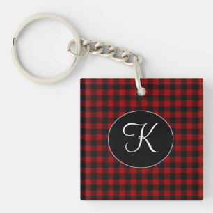 Porte-clés Monogramme personnalisé carreau de buffle rouge et