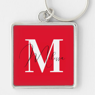 Porte-clés monogramme personnalisé chic stylé pop rouge