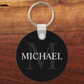 Porte-clés Monogramme personnalisé classique noir et nom (Recto)