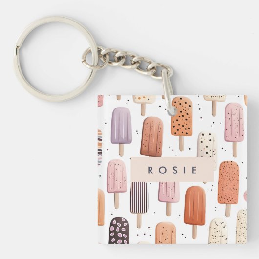 Porte-clés Monogramme Personnalisé Cute Popsicle Motif (Devant)