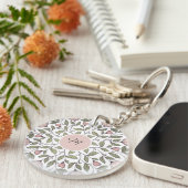 Porte-clés Monogramme personnalisé de fleurs délicates (Devant droit)
