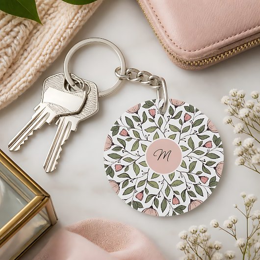 Porte-clés Monogramme personnalisé de fleurs délicates