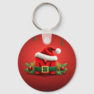 Porte-clés Monogramme personnalisé de Noël M avec chapeau de
