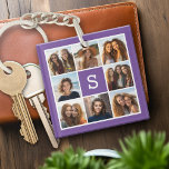 Porte-clés Monogramme personnalisé Eggplant et collage photo<br><div class="desc">Vous pouvez utiliser des photos Instagram pour cette conception. Utilisez 8 photos carrés pour créer un cadeau unique et personnel. Ou vous pouvez garder le chiot hipster et faire un gardien branché. Si vous avez besoin d'ajuster les images,  cliquez sur l'outil personnaliser pour apporter des modifications.</div>