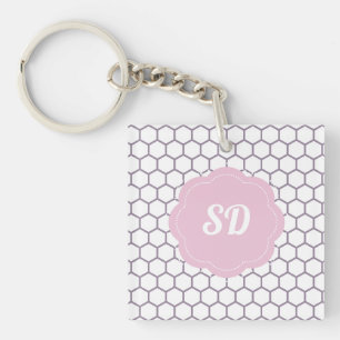 Porte-clés Monogramme personnalisé en nid d'abeille rose clai