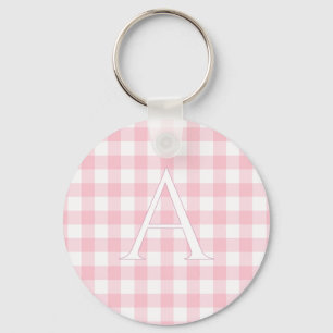 Porte-clés Monogramme personnalisé en vichy rose bébé