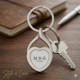 Porte-clés Monogramme personnalisé et cœur personnalisé avec