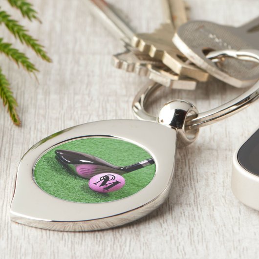 Porte-clés Monogramme personnalisé Fancy Script Pink Golf Bal
