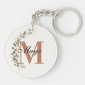 Porte-clés Monogramme Personnalisé Floral Boho (Dos)