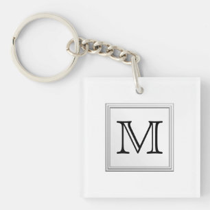 Porte-clés Monogramme personnalisé imprimé. Noir et Blanc.