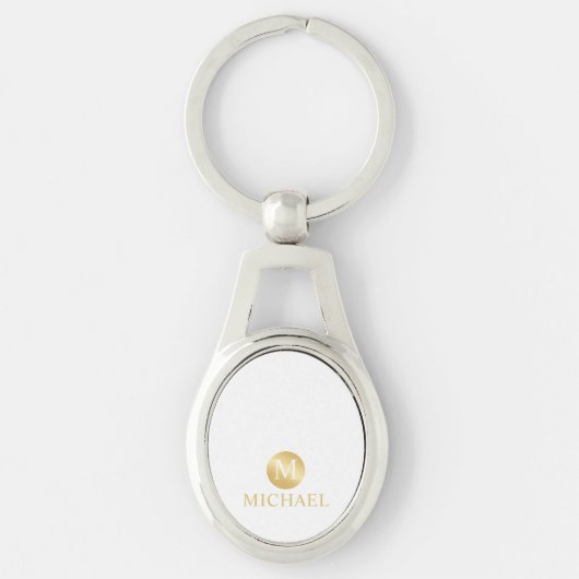 Porte-clés Monogramme Personnalisé Luxe Blanc et Or (Devant)