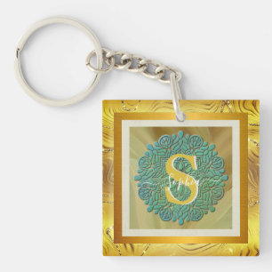Porte-clés Monogramme personnalisé Mandala Gold et bleu