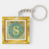 Porte-clés Monogramme personnalisé Mandala Gold et bleu (Dos)
