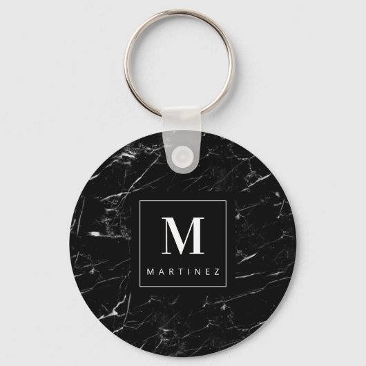 Porte-clés Monogramme personnalisé Marbre noir (Recto)
