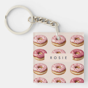 Porte-clés Monogramme Personnalisé Motif de Donut Rose