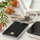 Porte-clés Monogramme Personnalisé Noir et Or Luxe (Devant droit)