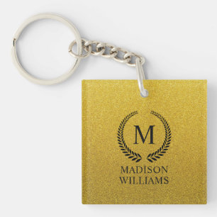 Porte-clés Monogramme personnalisé noir et or pailleté or dor
