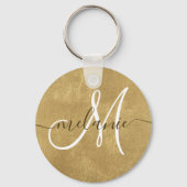 Porte-clés Monogramme personnalisé Nom Écriture manuscrite Or (Verso)
