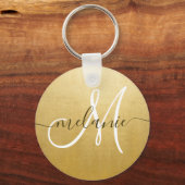 Porte-clés Monogramme personnalisé Nom Script Tendance Feuill (Recto)