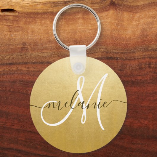 Porte-clés Monogramme personnalisé Nom Script Tendance Feuill (Recto)