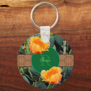 Porte-clés Monogramme personnalisé Orange Prickly Pear Cactus