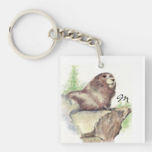 Porte-clés Monogramme personnalisé ou nom Marmot Animal