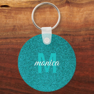 Porte-clés Monogramme personnalisé pailleté bleu