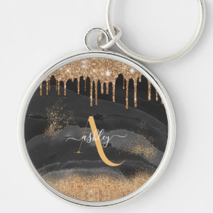 Porte-clés Monogramme Personnalisé Paillettes Dorées Métallis