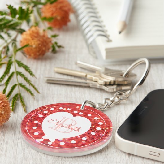 Porte-clés Monogramme personnalisé Parties scintillant corail (Devant droit)