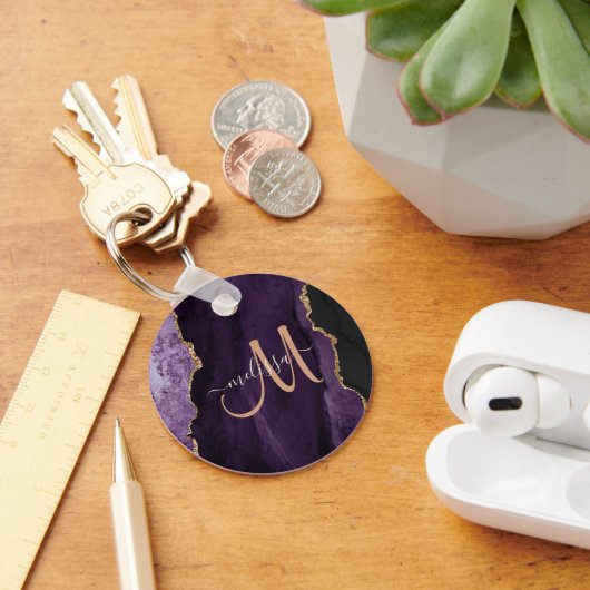 Porte-clés Monogramme personnalisé Parties scintillant or vio (Bureau)