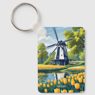 Porte-clés Monogramme personnalisé Pays-Bas Windmills