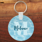 Porte-clés Monogramme personnalisé Piscine bleue Moderne (Recto)