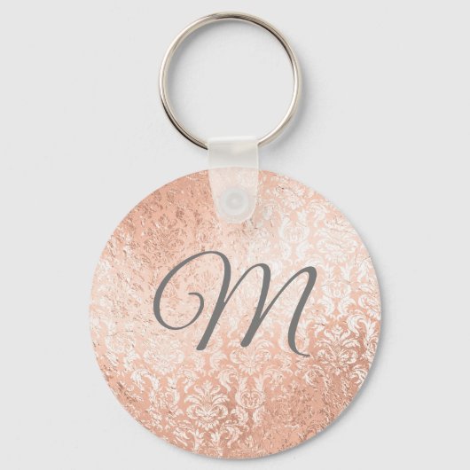Porte-clés Monogramme personnalisé Rose Gold Damask (Recto)
