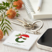 Porte-clés Monogramme personnalisé simple Noël (Devant Droit)