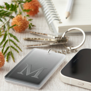 Porte-clés Monogramme Personnalisé Sur Ombre Gris Noir Gradié