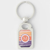 Porte-clés Monogramme personnalisé violet et orange brossé (Devant)