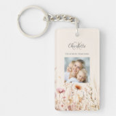 Porte-clés monogramme photo beige fleur sauvage (Devant)