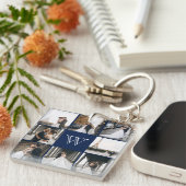 Porte-clés Monogramme Photo Collage Navy Blue (Devant Droit)