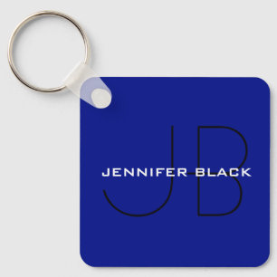 Porte-clés Monogramme Phthalo Bleu Minimaliste Nom moderne