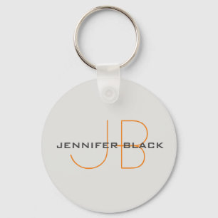 Porte-clés Monogramme Platine gris minimaliste Nom moderne