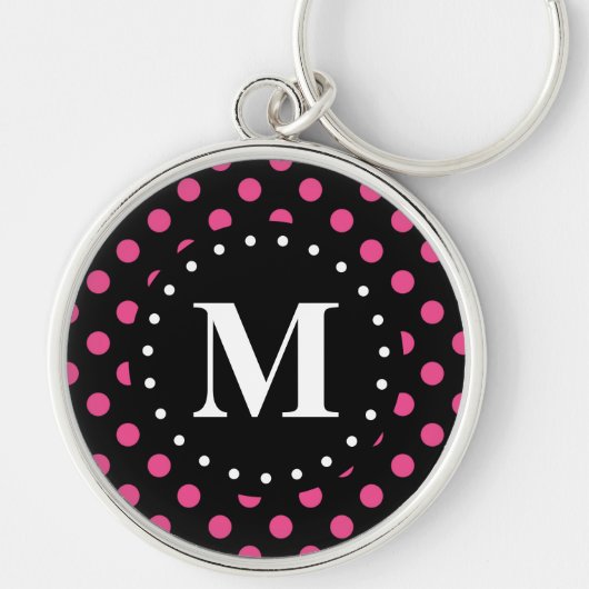 Porte-clés Monogramme Pois noir rose chaud (Devant)