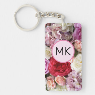Porte-clés Monogramme porte - clé avec fleurs roses et rouges