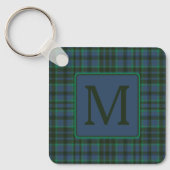Porte-clés Monogramme préppy vert et bleu plaid (Recto)
