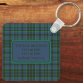 Porte-clés Monogramme préppy vert et bleu plaid (Verso)