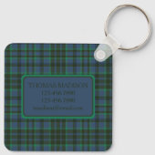 Porte-clés Monogramme préppy vert et bleu plaid (Dos)